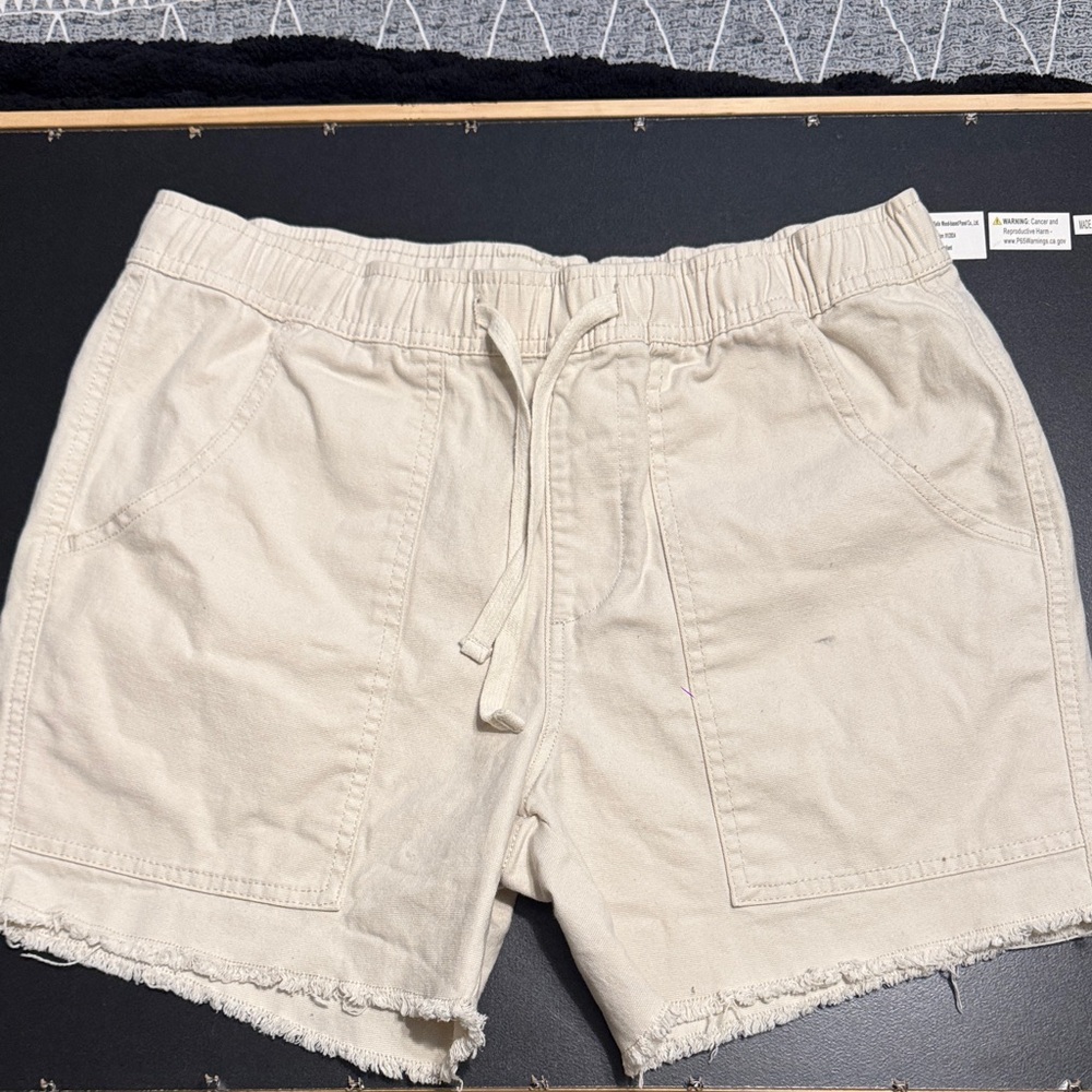 Katin Cream Cargo Shorts with Frayed Hem